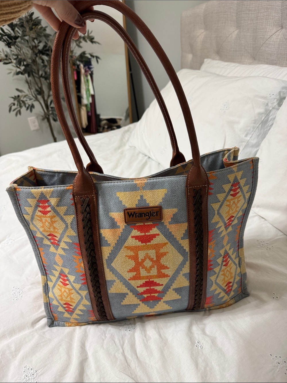 Wrangler Southwestern Pattern Tote in Blue, Brown, Yellow and Red